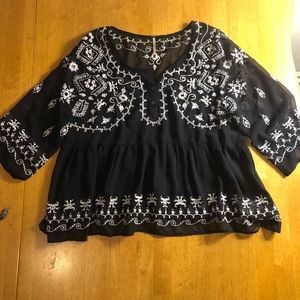 Free People Embroidered Peasant Top
